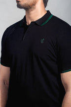 Black Tipped Collar Embroidered Polo