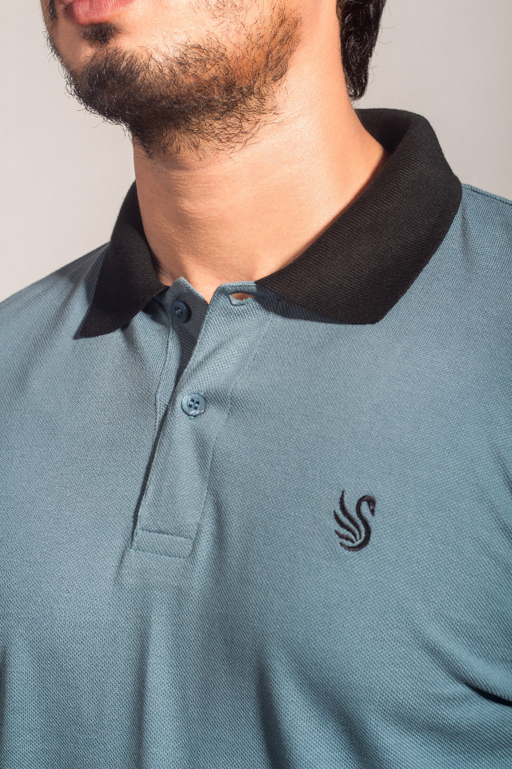 Teal & Black Contrast Collar Polo