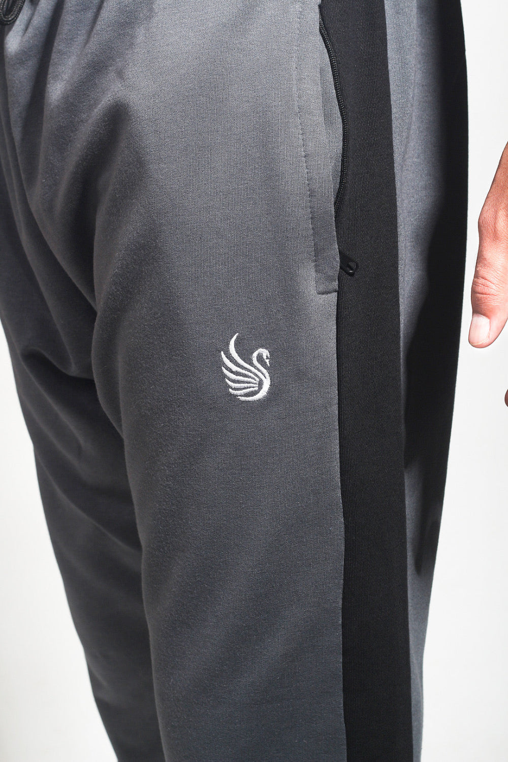 Grey & Black Contrast Embroidered Trouser