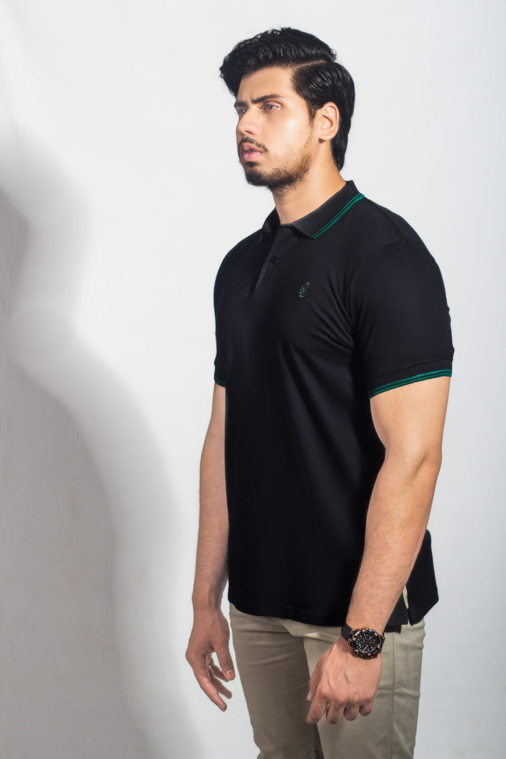 Black Tipped Collar Embroidered Polo