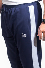 Navy & White Contrast Embroidered Trouser