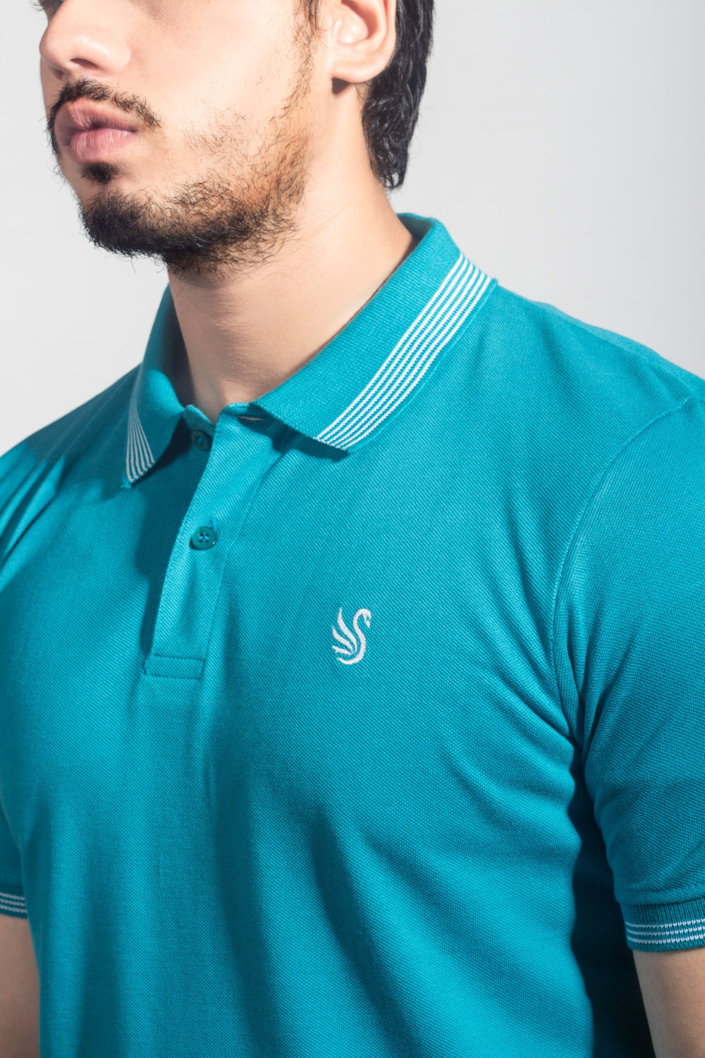 Turquoise Tipped Collar Embroidered Polo