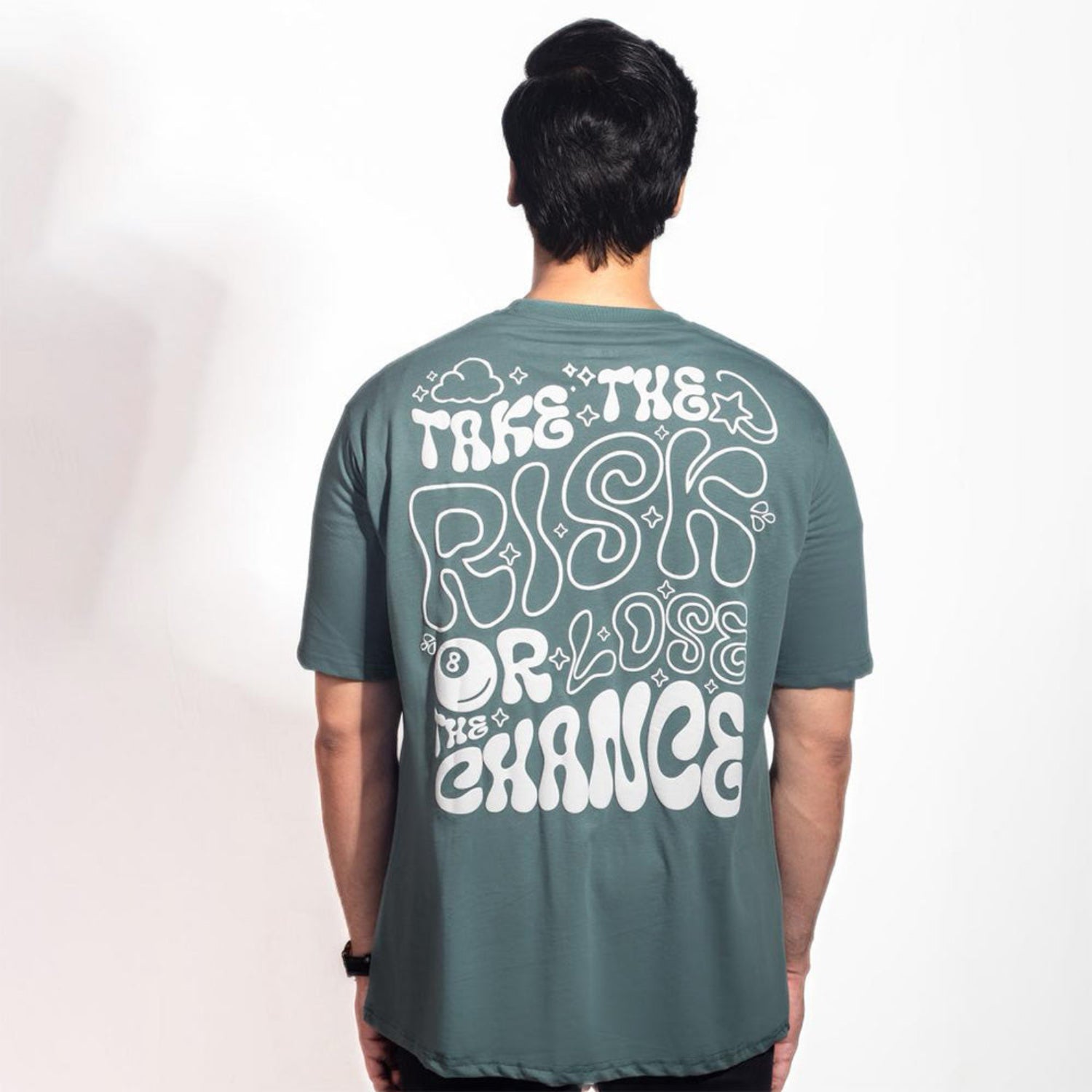 Ocean Green Puff Printed Streetwear T-Shirt