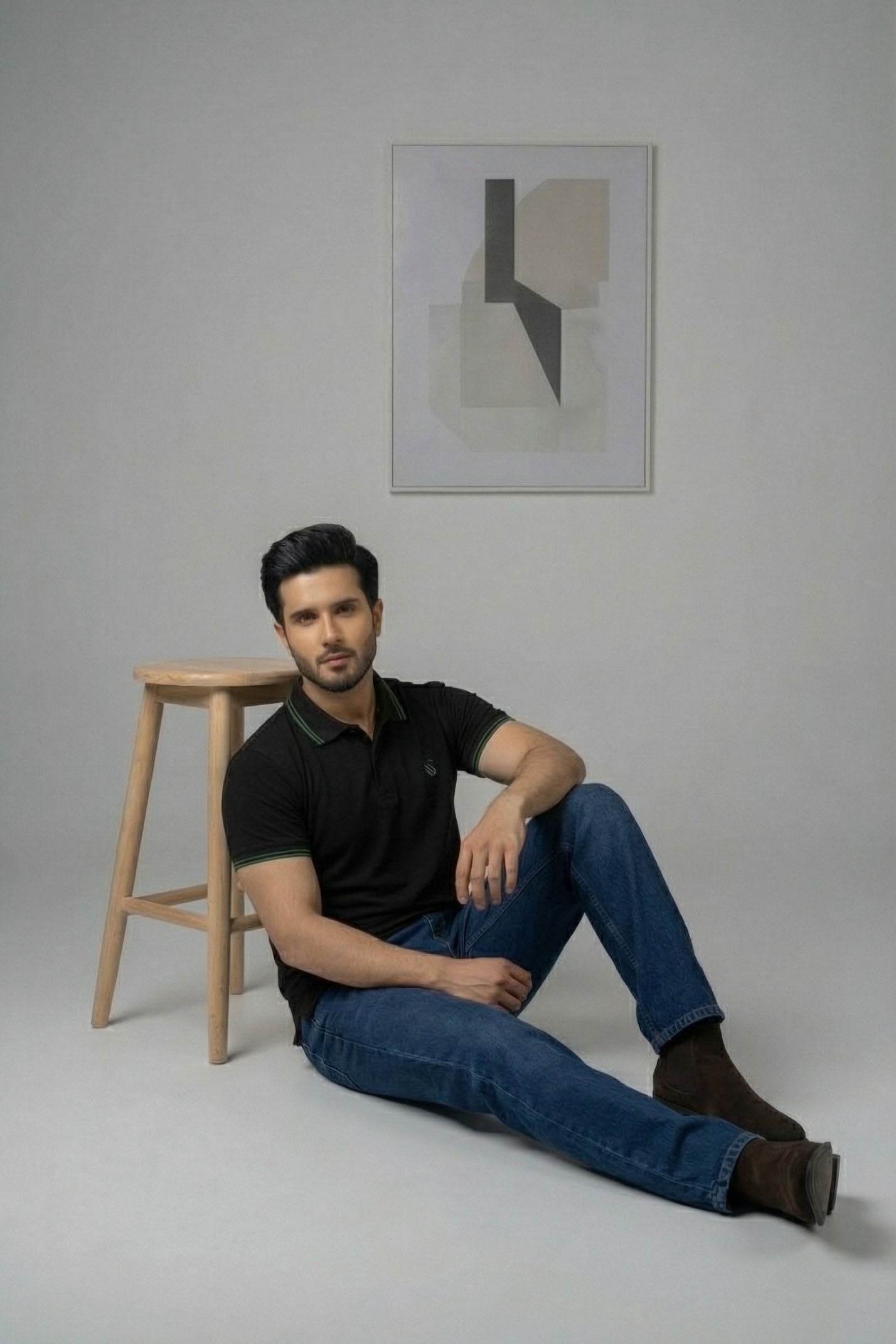 Black Tipped Collar Embroidered Polo