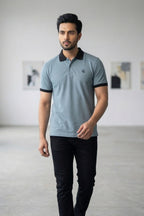 Teal & Black Contrast Collar Polo