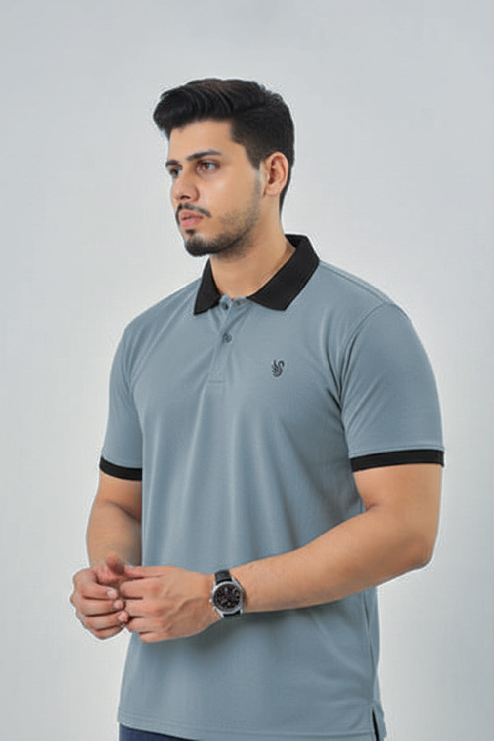 Teal & Black Contrast Collar Polo