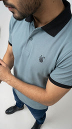 Teal & Black Contrast Collar Polo