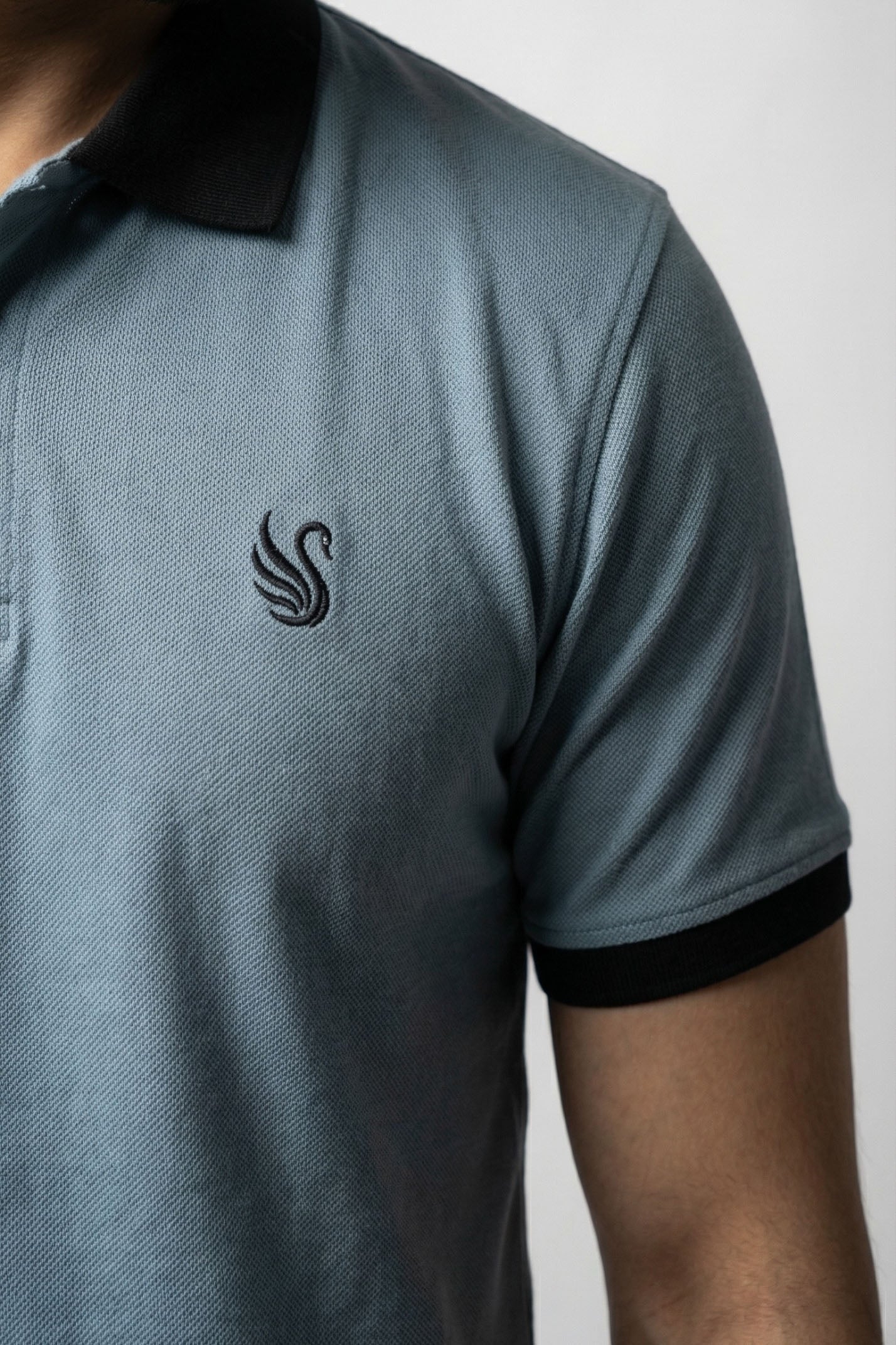 Teal & Black Contrast Collar Polo