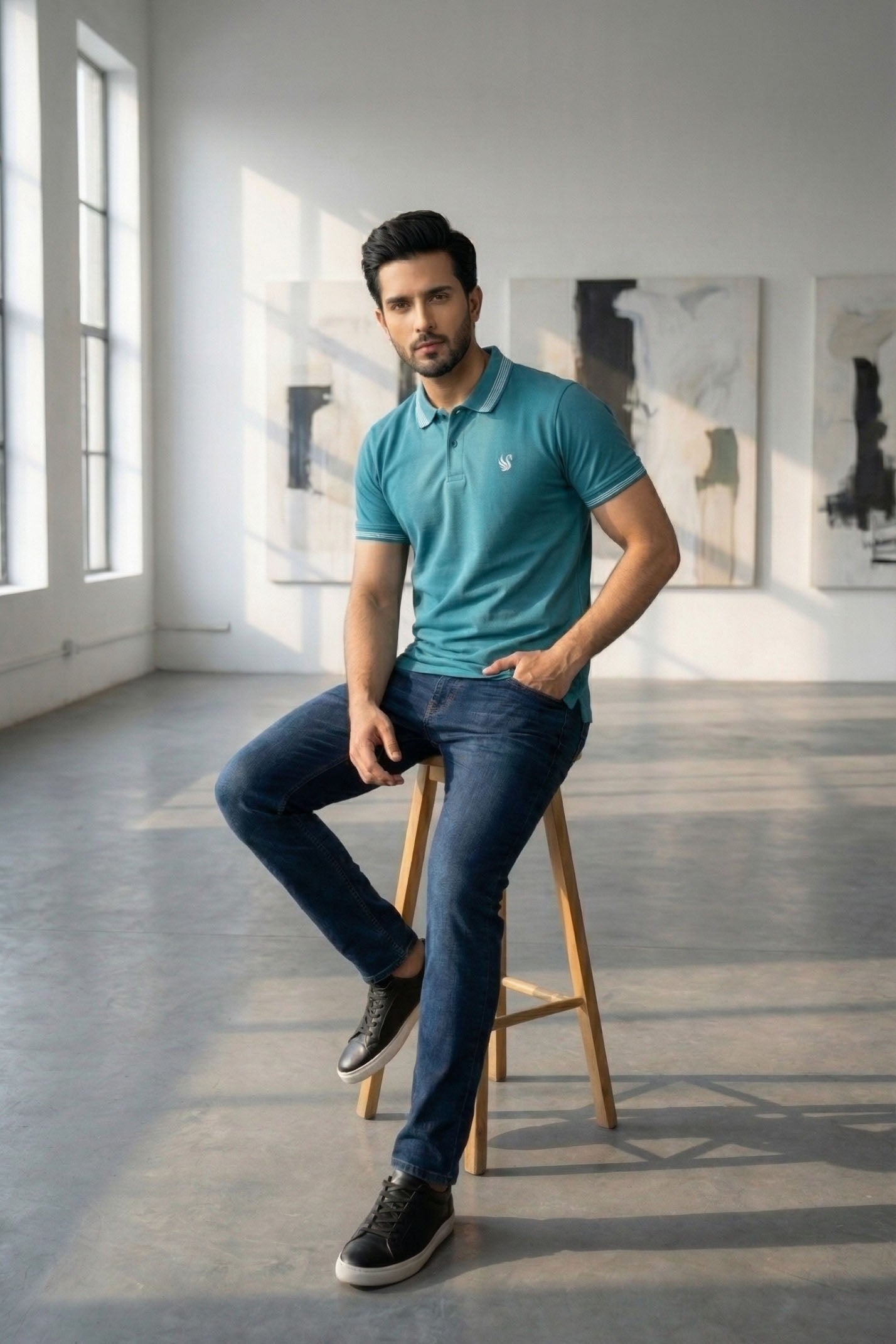 Turquoise Tipped Collar Embroidered Polo