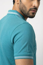 Turquoise Tipped Collar Embroidered Polo