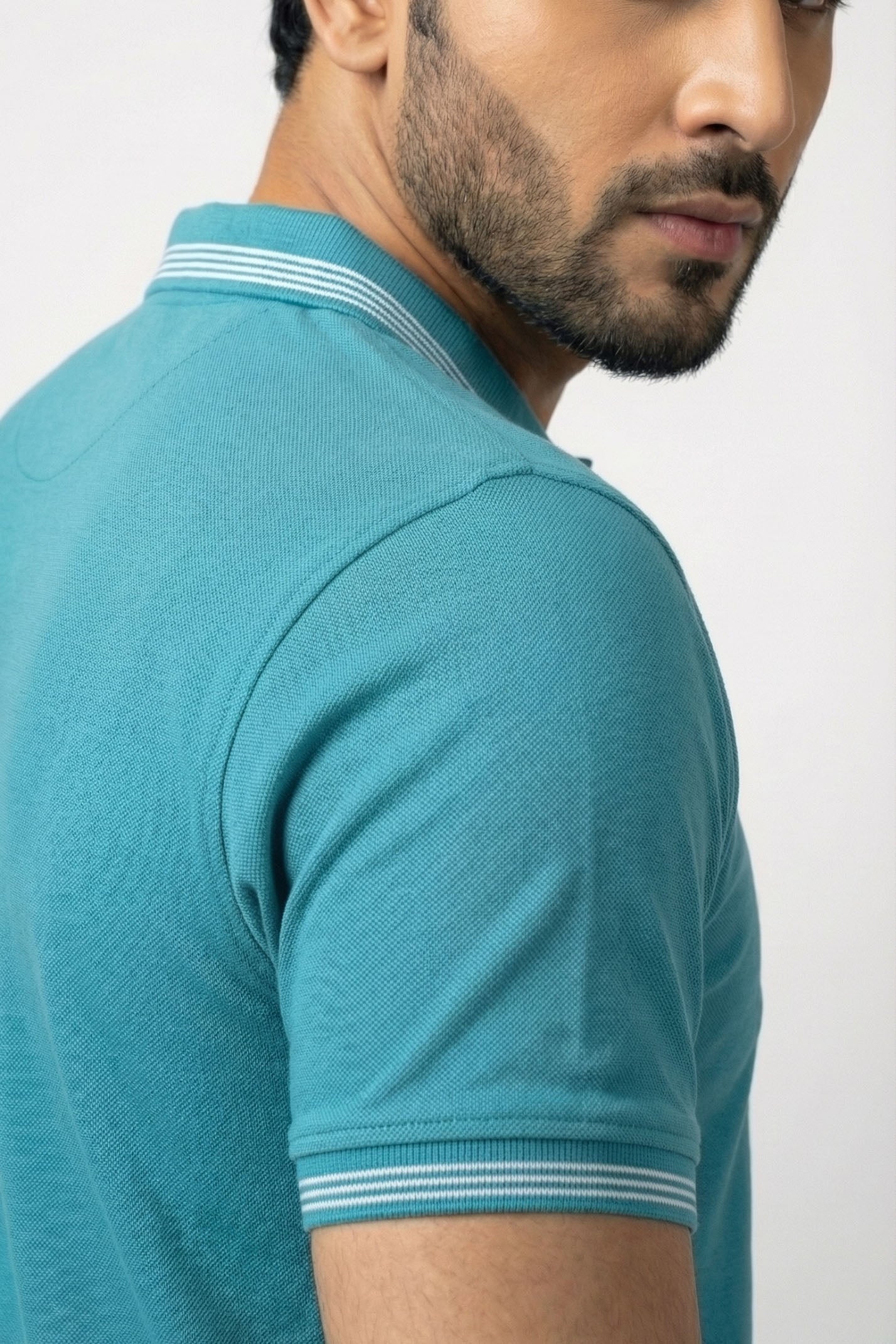 Turquoise Tipped Collar Embroidered Polo