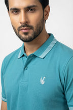 Turquoise Tipped Collar Embroidered Polo