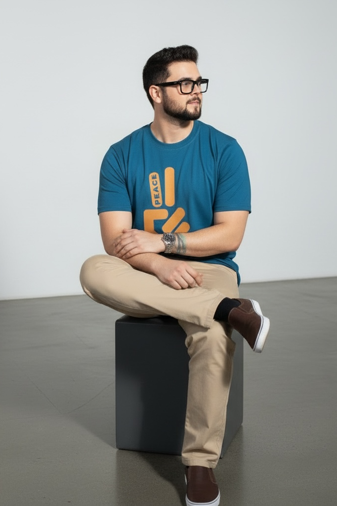 Blue Graphic Peace Form T-Shirt