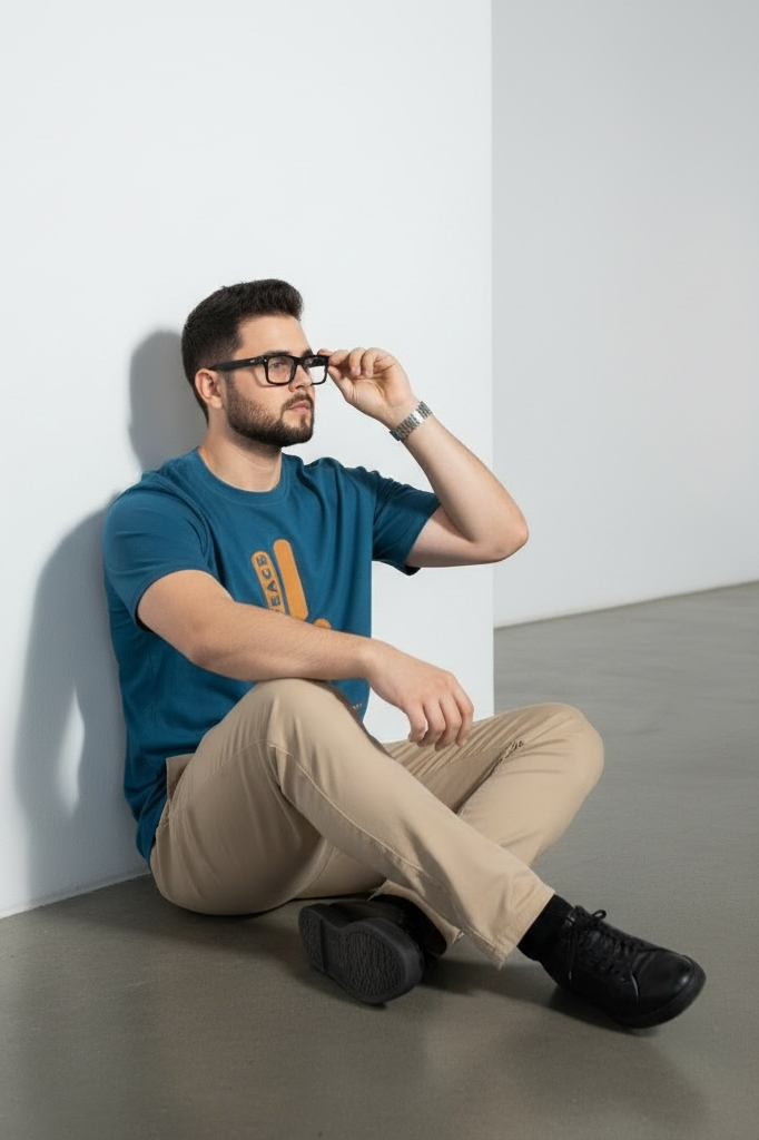 Blue Graphic Peace Form T-Shirt